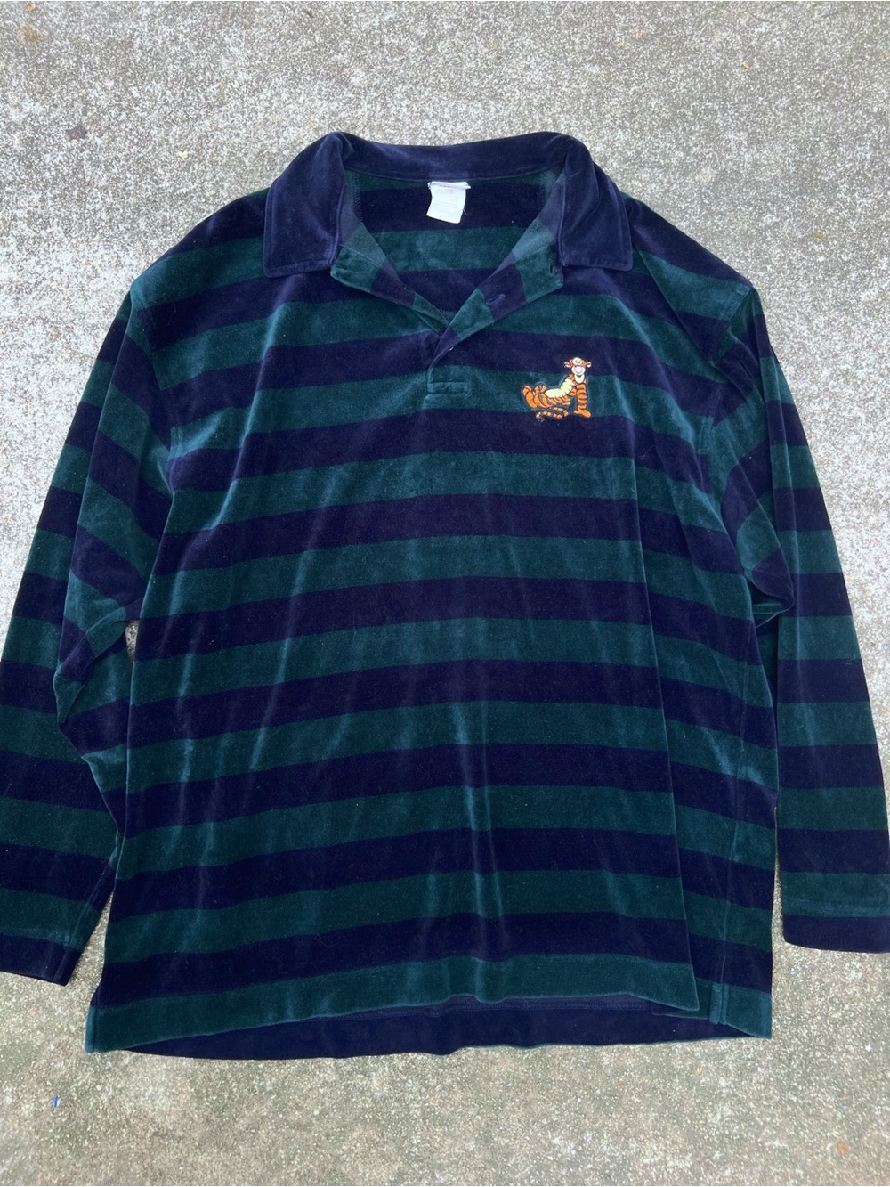 Vintage Disney Catalog Tigger Velour Rugby Polo Green Navy Embroidered XL